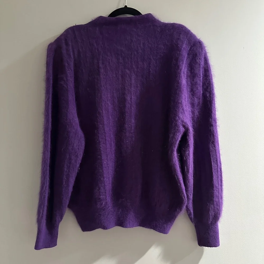 VINTAGE Connie A Lee Purple Angora Blend Ribbed‎ Mock Neck Sweater S M - Picture 5 of 5
